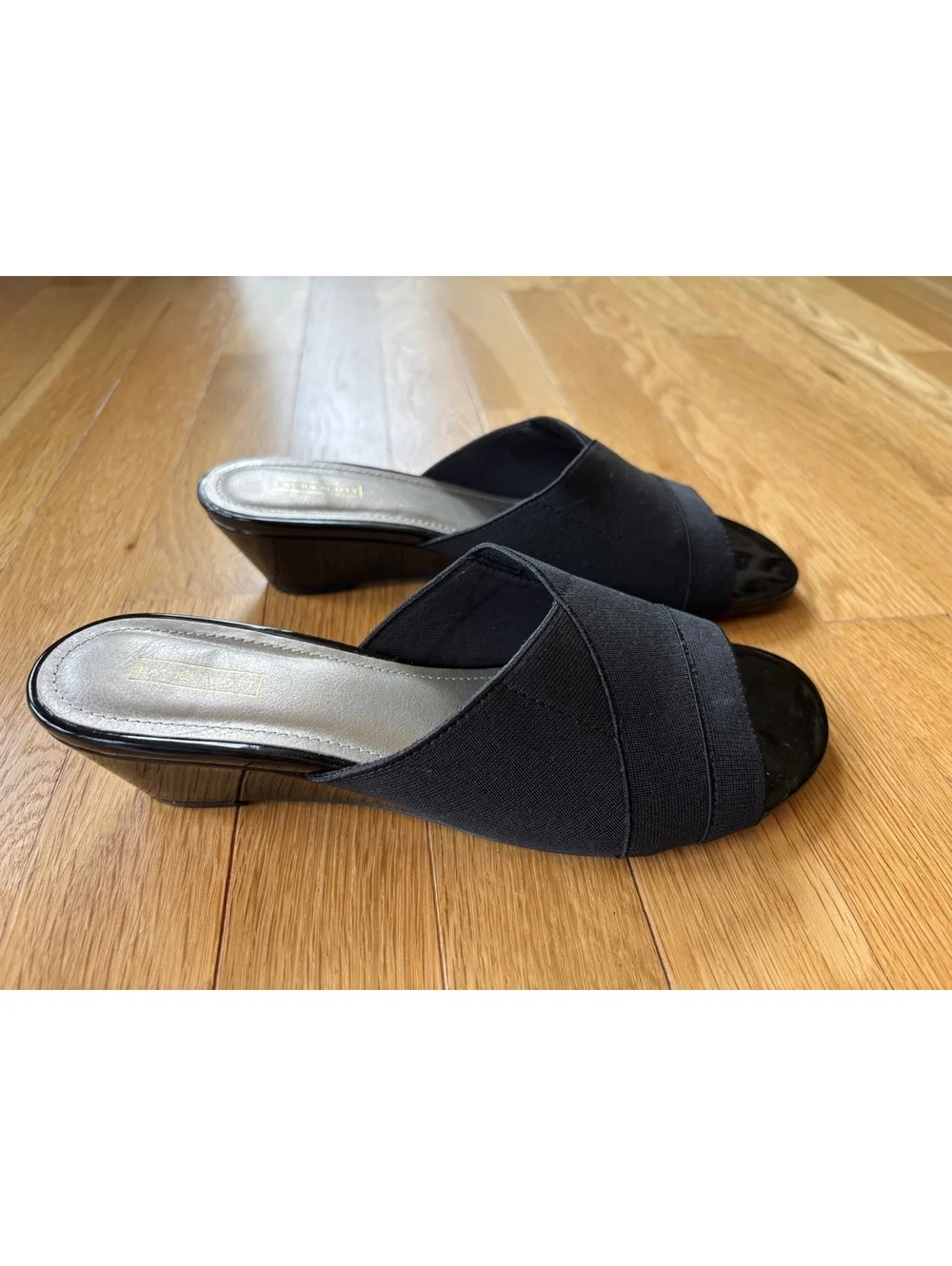 Laura Scott Black Stretch Slide Sandals Low Block Heel Women’s Size 7